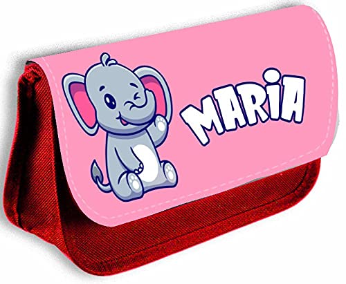 Personalised Any Name Elephant Design Red Pencil Case Bag School Kids Stationary 153