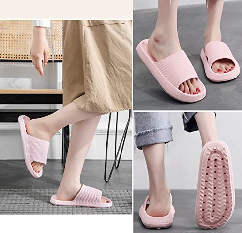 Calish Badeschuhe Herren Damen Cozislides Original Slippers Cloudyzz Schlappen Wolke Rutschfeste Badelatschen Hausschuhe Sommer Pantoletten Badeschlappen Flip Flops Indoor/Outdoor, Rosa, 36-37 EU