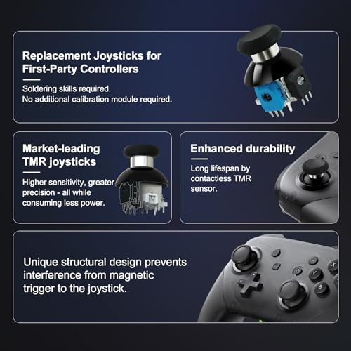 Image of AKNES GuliKit TMR Electromagnetic Joysticks for Switch Pro Controller, 720 Adjustable Tension Stick Replacement, with 3 Pairs Height Thumbstick Caps, Soldering Required