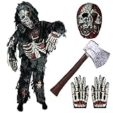 Spooktacular Creations Zombie Deluxe Costume for Child with Bloody Axe (S(5-7)) Black