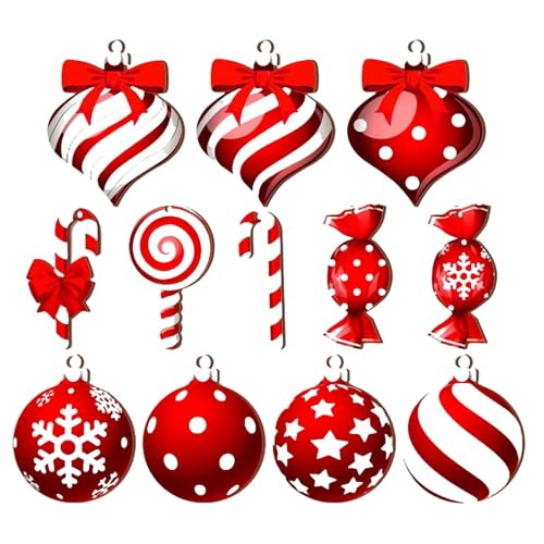 Sillas de Navidad con Forma de Chupete y, Decoraciones navideñas con temática de Caramelos, 12 Planos de Bola de árbol de Navidad de acrílico – Colgantes en Forma de caña