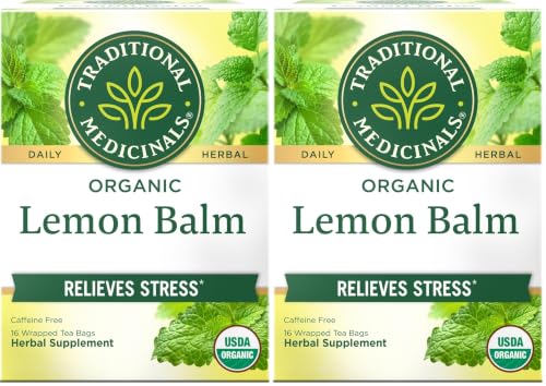 Image of Traditional Medicinals Organic Lemon Balm Tea, Tea Bags | Herbal | Pack of 2 | 16 Count | Calming