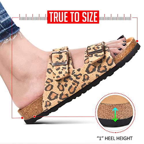 Aerothotic Ellys Women's Comfort Slides Adjustable Double Buckle Flat Sandals (6, Leopard, Numeric_6) #TOP4