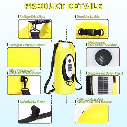 Waterproof Dry Bag Backpack con altavoz Bluetooth, RGB, 10L, Amarillo Neón miniatura 5