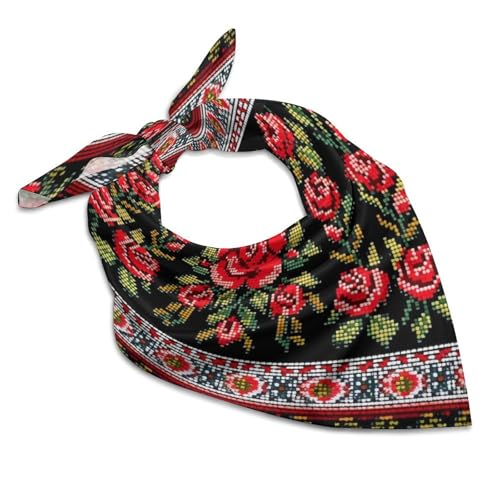 Satin Head Scarf Like Silk Hair Scarf Ukrainian Embroidery Style Rose Headscarf Breathable Neck Scarfs Lightweight Kerchiefs Small Square Scarves Sleeping Wraps Women Bandana 18