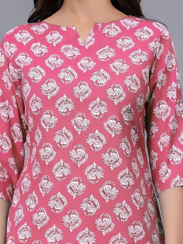 Image of Pinkmint Women's Printed Cotton Blend Short Kurti l All Over Printed V-Cut Neckline Casual Wear Tunic Top's l Ethnic Top's for Girls