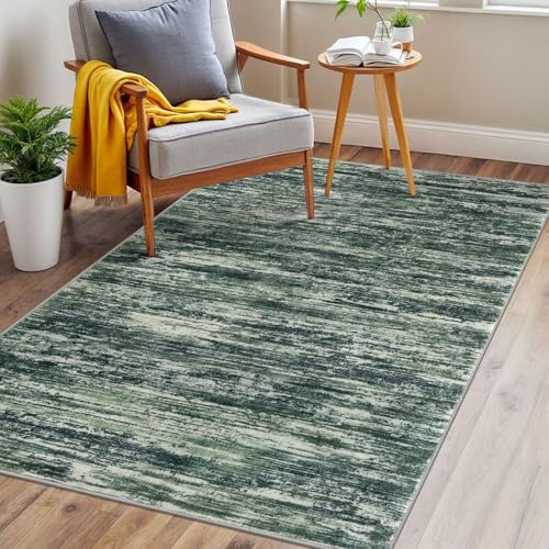 3x5 Dark Green Modern Abstract Rug for Farmhouse, Super Soft Washable Rug with Non-Slip, Low-Pile Indoor Door Area Rug for Living Room Bedroom, Carpet with Non-Shedding