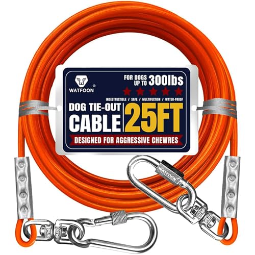 Tie Out Cable for Dogs Up to 300lbs,25ft Extra Strong 1000lbs Break Strength Tie-Out Tether Trolley Training Lead,Dog Run Cable for Yard Garden Park Camping Outside (Orange, 300lbs 25ft)