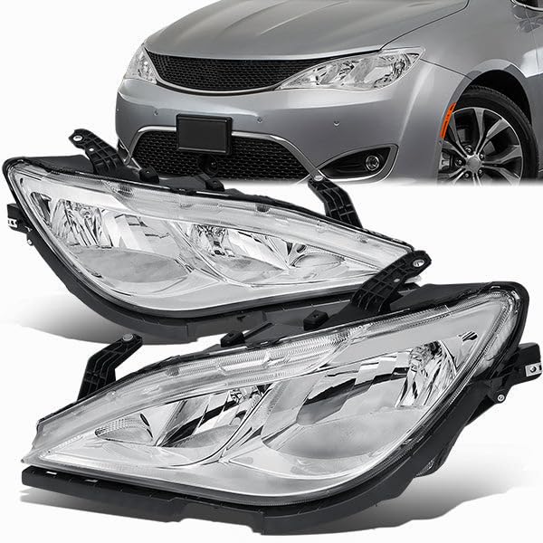 D SOLUTIONS Headlight Assembly Compatible with Chrysler Pacifica 2017-2020 Voyager 2020-2023 Left Right Headlamp Set Chrome Housing 68228944AB