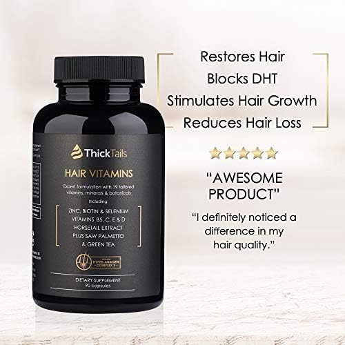 ThickTails Hair Growth Vitamins Supplement - For Women With Thinning Hair Due to Menopause And Stress. Anti Hair Loss Regrowth Tablets With Biotin Saw Palmetto Horsetail. DHT Blocker. 1 Month Supply
