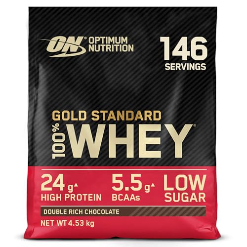 Optimum Nutrition Gold Standard 100% Whey, Proteína en Polvo con Glutamina Natural y Aminoácidos BCAA, Sabor Double Rich Chocolate, 146 Dosis, 4.53 kg