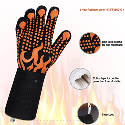 Image of Comsmart BBQ Gloves, 1472 Degree F Heat Resistant Grilling Gloves Silicone Non-Slip Oven Gloves Long Kitchen Gloves for Barbecue, Cooking, Baking, Cutting