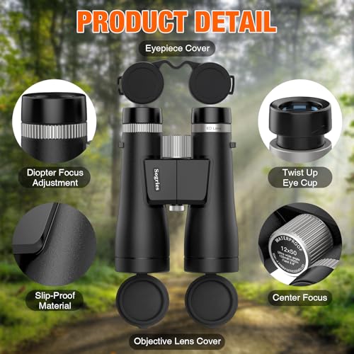 Image of Sogries 12x50 Binoculars for Adults High Power Premium ED Glass Waterproof | Compact Binoculars for Alaska Cruise Ship Travel Bird Watching Whale Watching Clear Low Light Hunting Stargazing Long Range