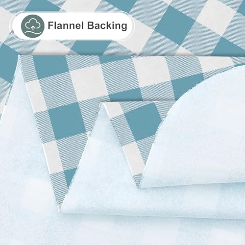 Image of misaya Square Waterproof Vinyl Table Cloth, Buffalo Flannel Backed Tablecloth, Wipeable Plastic Table Cover for Dinner, Kitchen, Outdoor (54 inch x 54 inch, Aquamarine and White)