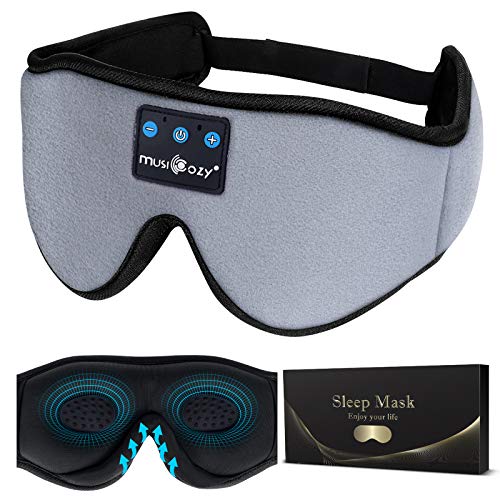 MUSICOZY Sleep Headphones 3D Bluetooth 5.0 Headband Noise Cancelling Sleeping Headphones, Wireless Music Eye Sleep Mask Earbuds for Side Sleepers, Air Travel, Ultra Soft Thin Speakers Microphones