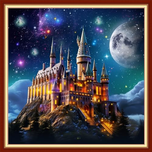 Image of Artvxeay Stamped Cross Stitch Kits Beginners Full Range of Embroidery Starter Kits for Adults Printed Cross Stitching DIY Needlepoint Kit 11CT- (Colorful Castle 18x18 inch)