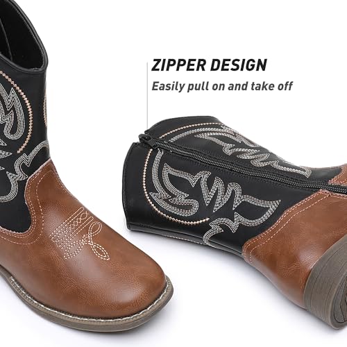 Felabo Boys Cowboy Boots - Western Square Toe Pull-On Side Zipper Embroidered Shaft Slip-Resistant Outsole (Toddler/Little Kid/Big Kid)3