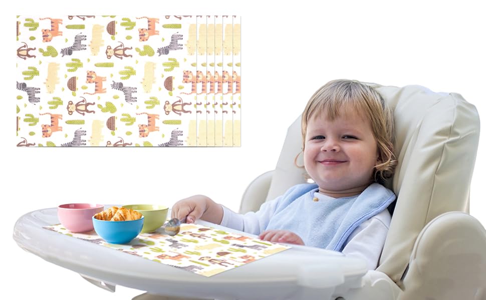 Image of 40PCS Disposable Placemats for Baby and Children, Waterproof, Absorbent, Leak-Proof, Suitable for Home, Outdoor Travel and School Use, etc., Happy Zoo Theme