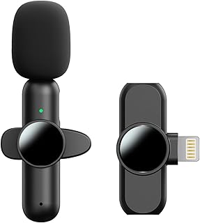 Microfone de lapela sem fio atualizado para dispositivos IOS e Android (incompatível com Samsung), sem necessidade de aplicativo ou bluetooth, 1 transmissor pode suportar 2 microfones, redução de ruído, para gravação, entrevista, vloggers, YouTube, TikTok, transmissão ao vivo do Facebook. (1 porta de raio (ios))