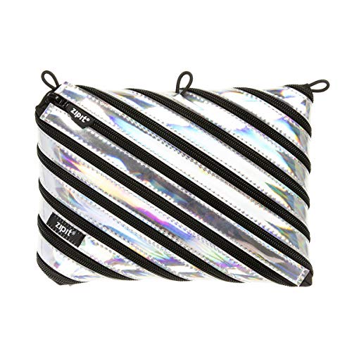 Image of ZIPIT Metallic Pencil Case for Girls | 3-Ring Binder Pencil Pouch | Large Capacity Pencil Pouch for School (Silver)