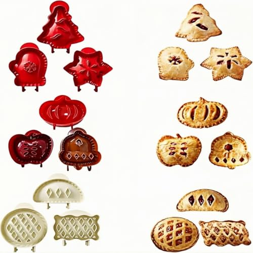 Holiday Mini Hand Pie Molds Set Food-Grade ABS Non-Stick Mini Pie Maker with Snowflake Mitt & Christmas Tree Shapes Festive Baking Mold for Christmas Party Potluck Desserts (A+B+C)