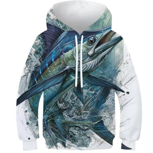 Sweat à capuche enfant imprimé 3D marlin pour fille et garçon de 10 à 12 ans