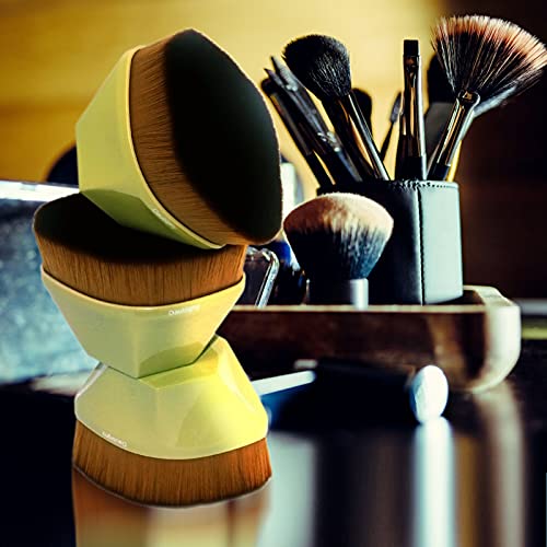 Image of Foundation Makeup Brush Flat Top Kabuki Hexagon Face Blush Liquid Powder Foundation Brush for Blending Liquid, Cream or Flawless Powder Cosmetics with Bonus Protective Case (Yellow)