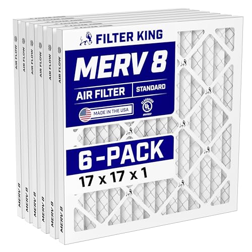 Image of Filter King 17x17x1 Air Filter MERV 8, AC Furnace Filters (6-Pack) | Dust & Allergy Control (Actual Size: 17 x 17 x .75)