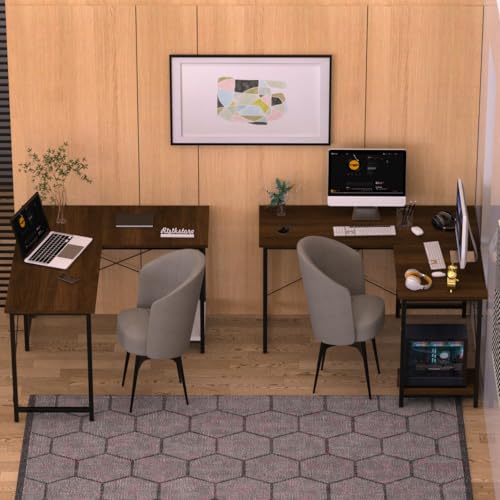 Image of RIZIK STORE L-Shaped Computer Desk | 50-Inch Corner Gaming & Study Table with Engineered Wood Top, Metal Frame & CPU Shelf | Writing Workstation for Bedroom, Office & Small Rooms (Brown)