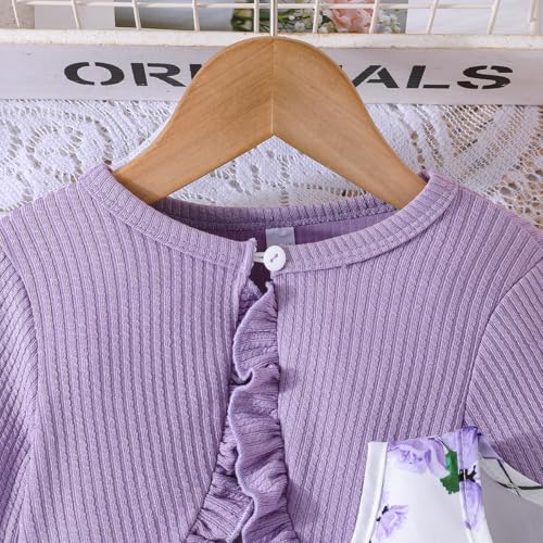 Yanmucy 2PCS Little Toddler Girls Dress with Cardigan Floral Dresses Ruffle Shrug Sweaters Spring Full Clothes for 2-12 Years4