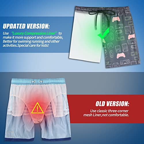 Qranss Toddler Boys Swim Trunks Boxer Brief Liner Size 7 Boys Video Game Swim Shorts Quick Dry Bathing Suit Compression Swimwear #TOP4
