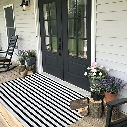 Black and White Outdoor Rug 35.4" x59" Front Porch Rug