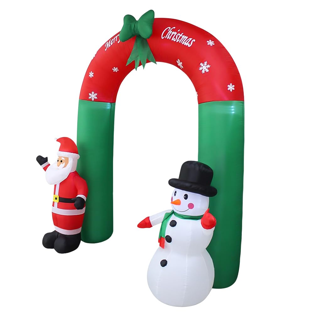 240 cm Arche Gonflable de Noël, Arche Gonflable Noël avec Père Noël et Bonhomme de Neige Gonflable Décoration, Intérieure Extérieure Noël pour Maison Vacances Cour Pelouse Jardin Fêtes