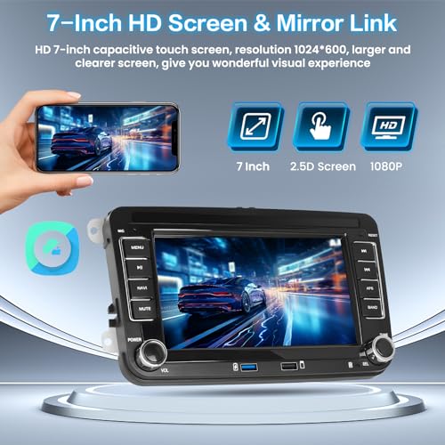 Inefala für VW Golf Polo Caddy Tiguan Touran Seat Skoda, Autoradio Android 15 2G+64G mit Wireless Carplay, Android Auto, 7 Touchscreen, GPS, WiFi, RDS/FM, USB, SWC, Mikrofon, Rückfahrkamera