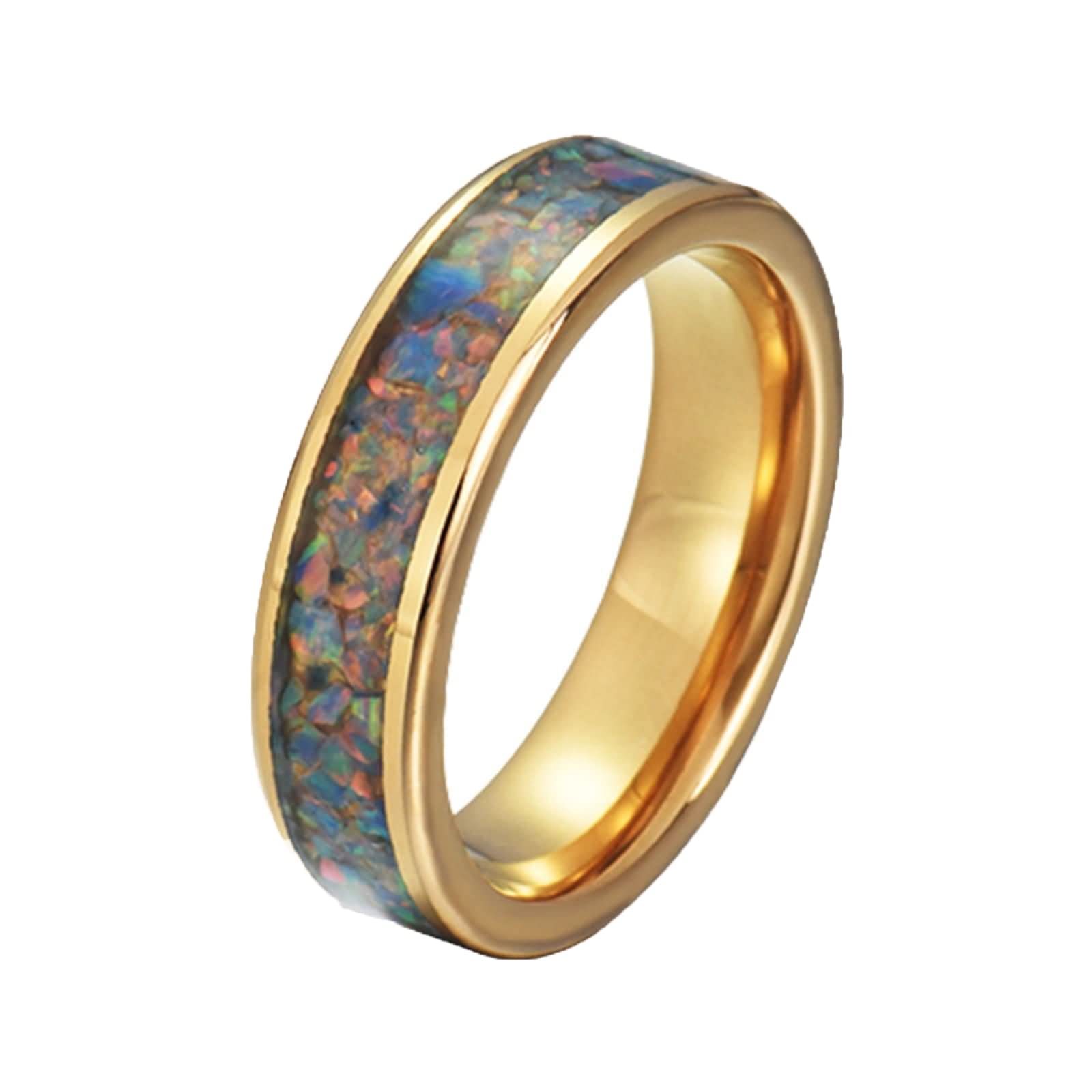 Anello Uomo Tungsteno Anello a Cupola con Opale Blu Anello di Fidanzamento Anello Uomo Personalizzabile 8MM Anello Uomo Oro Misura 12-31
