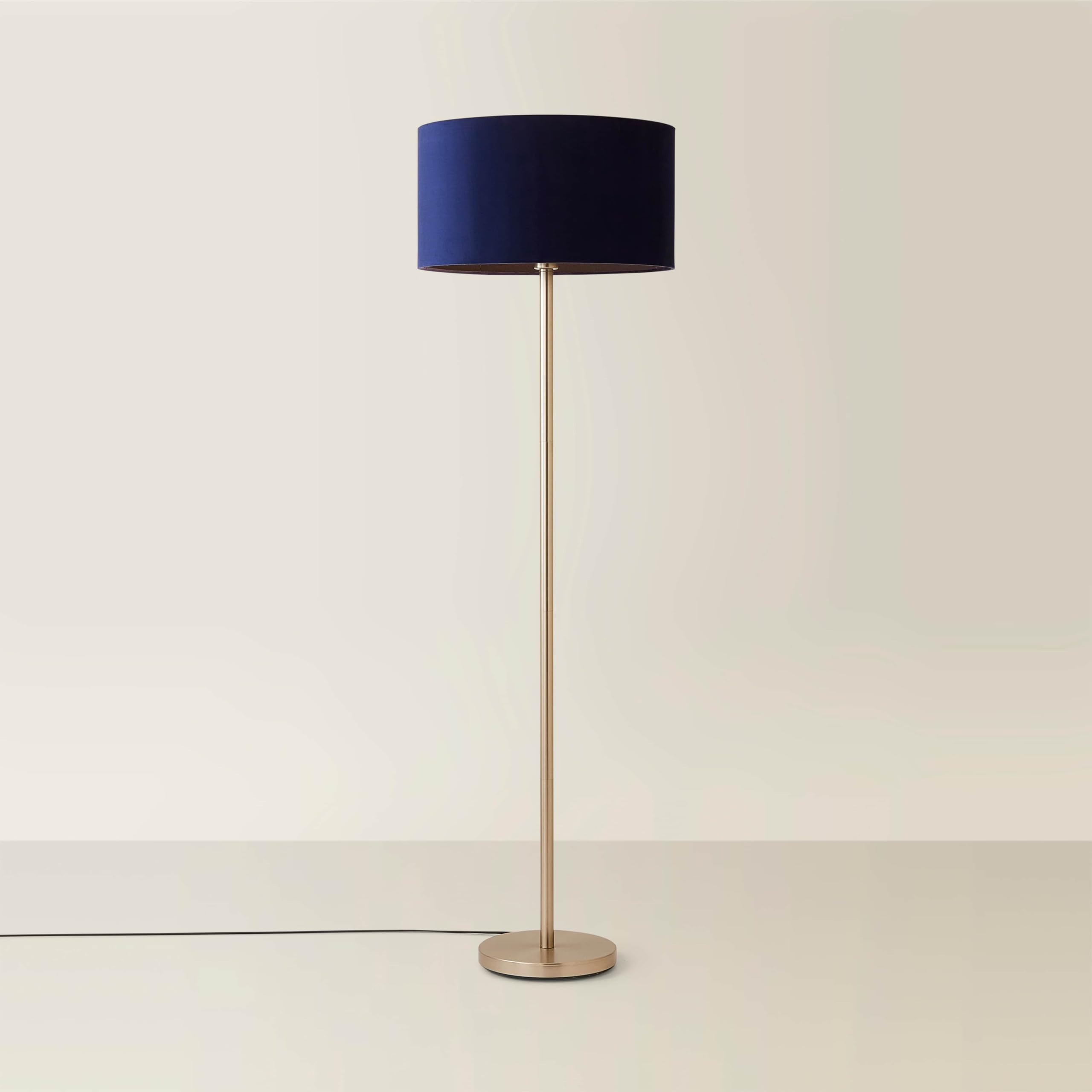 ValueLights | Modern Standard Floor Lamp in a Silver Chrome Metal Finish with a Navy Blue Velvet Drum Shade | Floor Lamps, Home Décor & Improvement Essential
