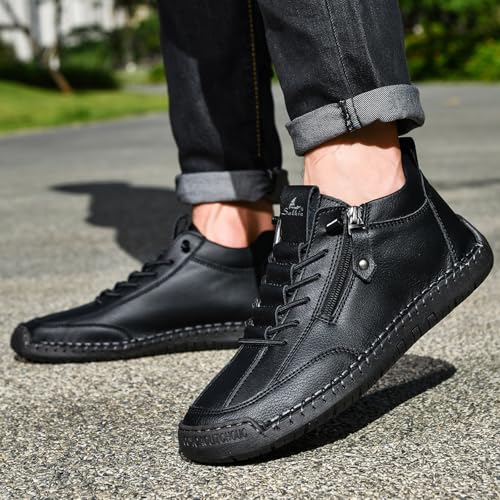 Men's Lace Up Handmade High Top Chukka Boots Fashion Side Zipper Outdoor Non-Slip Walking Sneakers Comfortable Slip On Casual Driving Shoes4