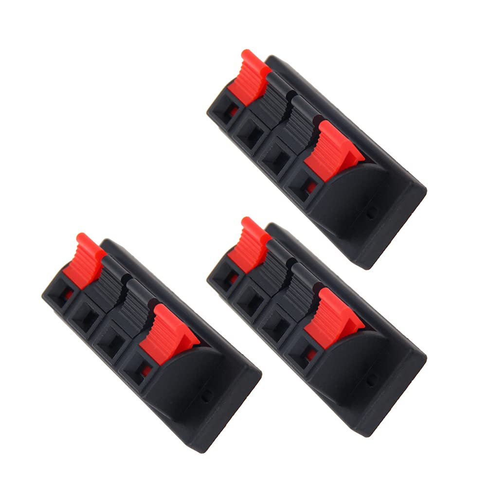 Jutagoss 4 Way Stereo Speaker Terminal Connectors Terminal Strip Block 100V Spring Clips Jointing Clamp Test Clip Push Release Connector 3 PCS
