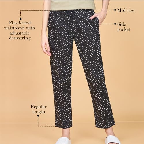 Image of Enamor Mid Rise Full Length Adjustable Drawstring Hangout Pant for Women - Relaxed Fit, Combed Cotton - E4A5