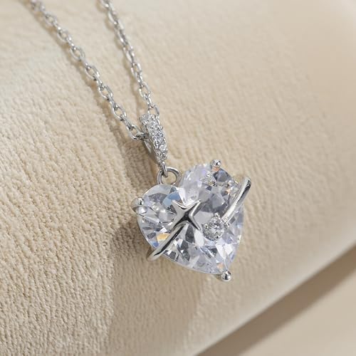 SUNFEEL 925 Sterling Silver Heart Necklace, Dainty Heart Shape Cubic Zirconia Necklaces for Women Trendy Jewelry Gifts for Mom Wife Girlfriend Bridesmaids for Wedding Prom Anniversary Birthday4