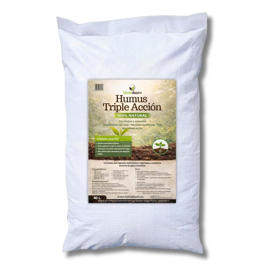 Humus Triple Acción 40L. Humus de lombriz enriquecido con biochar...