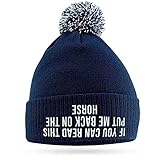If You Can Read This Put Me Back On The Horse - Cute Bobble Beanie Hat for Horse Girl - Horse Riding Gifts for Girls (Navy)