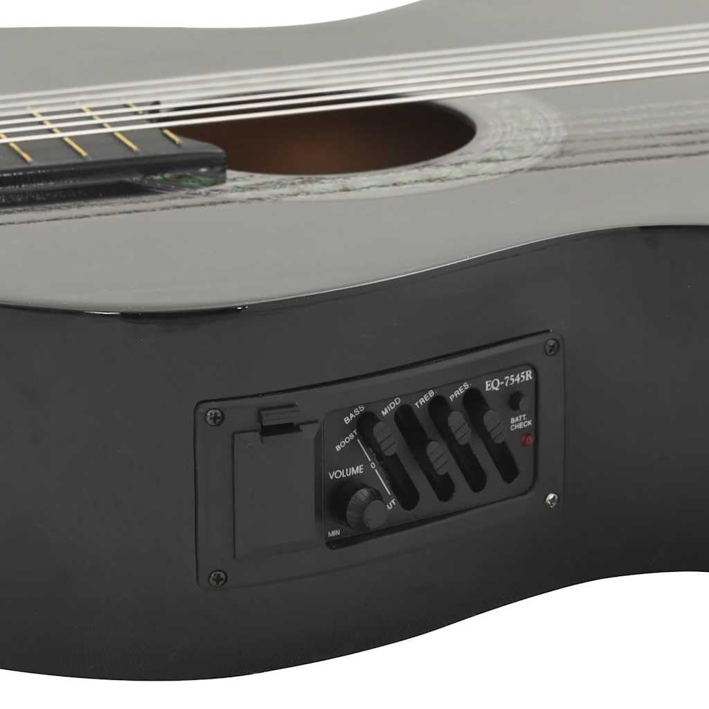 12-TLG. Western Gitarren-Set Schwarz mit 6 Saiten, 4-Band Equalizer, Gitarrentasche, Stimmgerät, Kapodaster, Gitarrengurt, Plektrum, Saitenkurbel für Gitarre Akustik Konzert Musik Unterricht