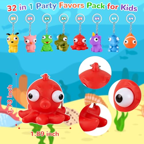 HOZUZER Squishy Keychain for Kids Party Favors - 32 Packs Popping Eyes Animal Keychains, Goodie Bag Stuffers, Pinata Stuffers, Classroom, Carnival Prizes, End of Year Gifts for Kids Students Bulk - image 2