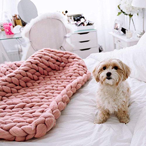 Viyear Chunky Knit Blanket Soft Handmade Knitting Throw For Bedroom Sofa Decor Super Large, Pink, 47" X 59" #TOP4
