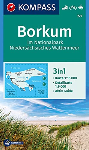 KOMPASS Wanderkarte 727 Borkum im Nationalpark Niedersächsisches Wattenmeer 1:15.000: 3in1 Wanderkarte mit Aktiv Guide und Detailkarte....