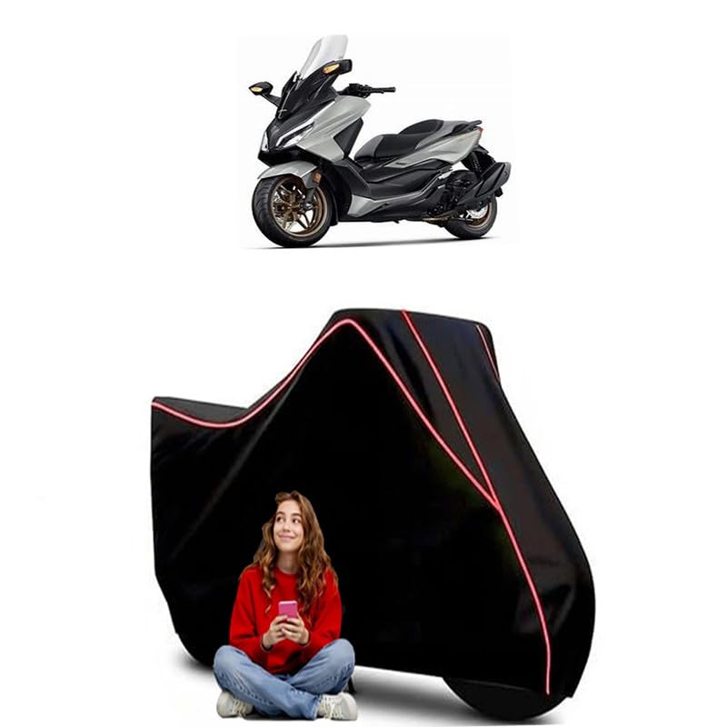 Image of Forza 500 Scooty Bike Cover Water Resistant Outdoor Use Universal Fit Scooters Motorcycles Heavy Duty UV Protection Dust Rain Scratch Resistant Elastic Bottom Black Blue Piping