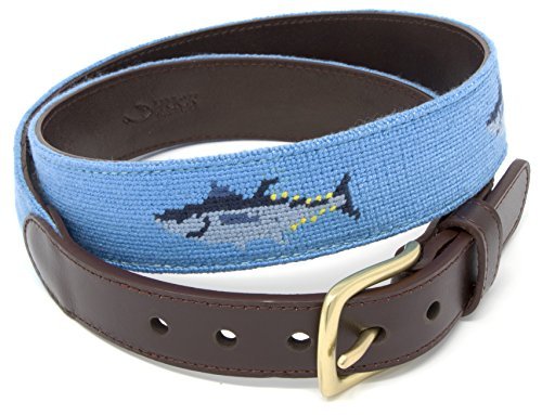 Full Grain Leather Needlepoint Belts for Men Handmade w/Cotton & Solid Brass Buckle