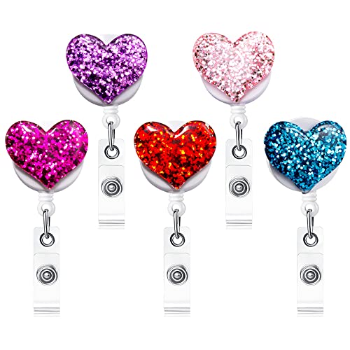 Qinsuee porte-badge cœur rétractable, 5 unités