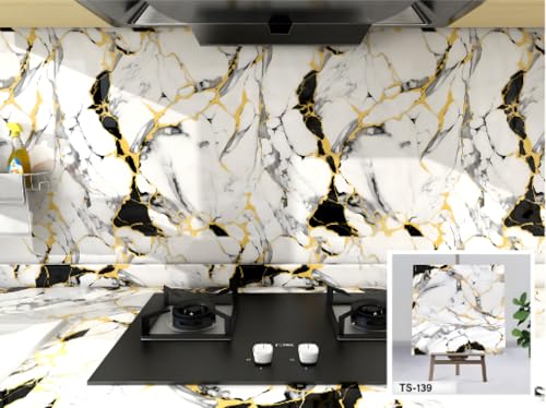 Image of INFINITY DECOR White with Grey and Golden Texture Marble UV Panels Marble UV Sheets, self Adhesive Wall Tile (60 cm * 60 cm),Marble Look Wall Panels for Homes and Offices(Pack of 10)